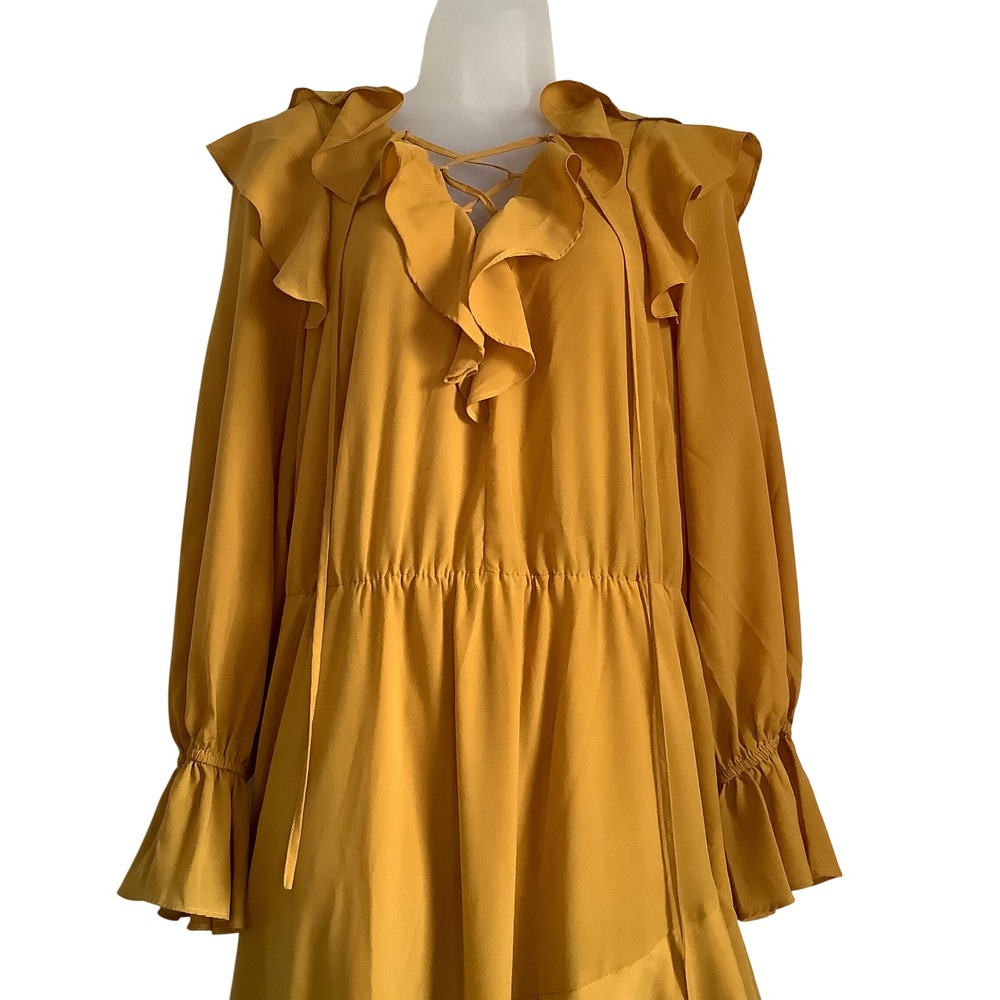 Eloquii Mustard Yellow Ruffle Lace Up High Low Maxi Dress Womens Size 14 Boho - Picture 6 of 16